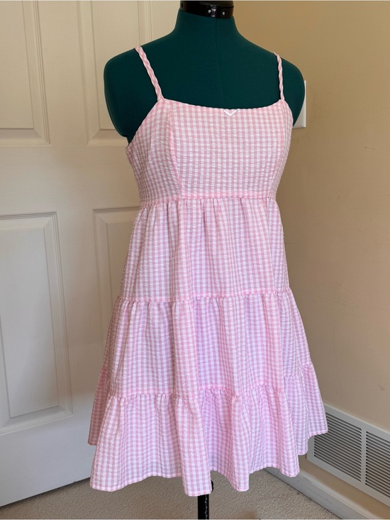 Altar'd State Dresses & Skirts - Altar'd State Pink Gingham Tiered Spaghetti-Strap Dress